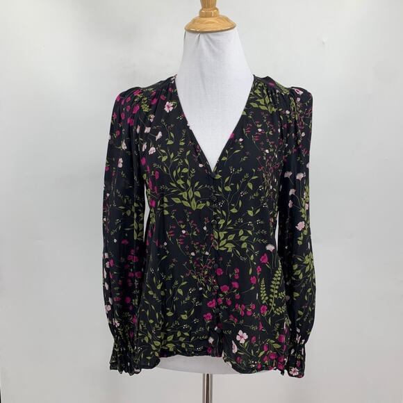 Joie Blouse Womens XS Extra Small Multi Bolona Floral Puff Shoulder Button Front - Picture 2 of 11